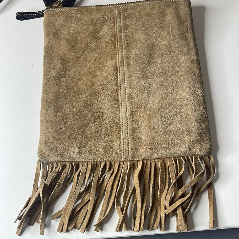 Vintage Coach Tan Suede Leather Fringe Crossbody Bag